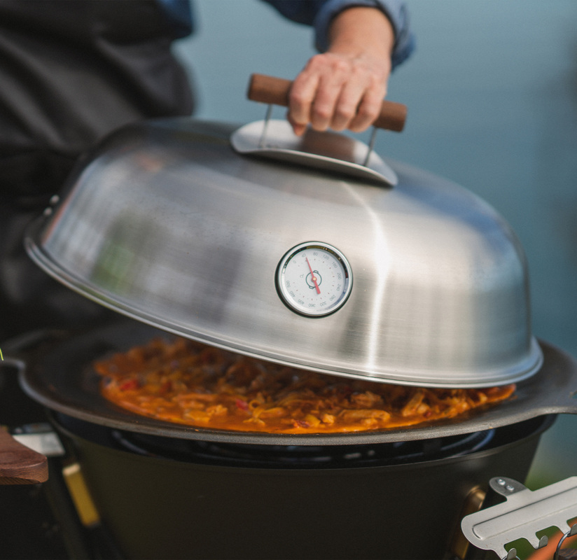 Låg med termometer Rustfri 58 cm