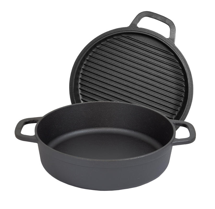 Støbejernsgryde med grillepande 28 cm